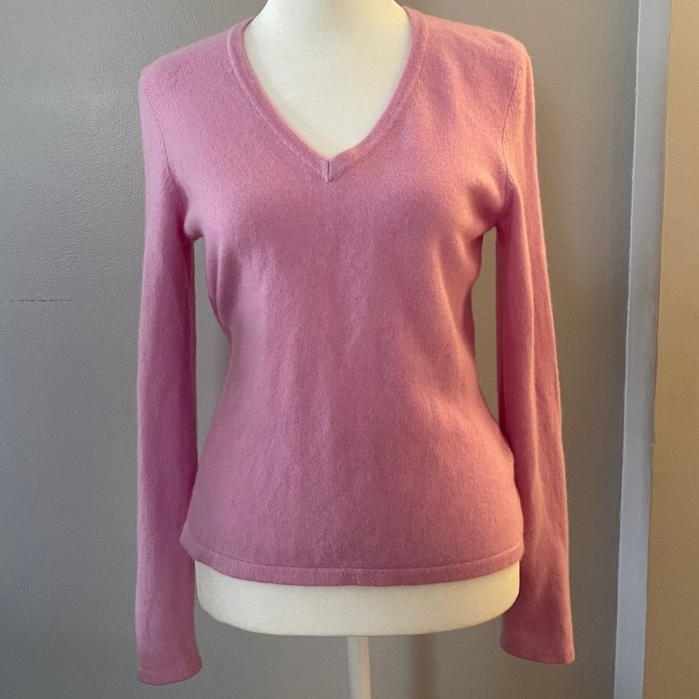 Cashmere Barbie Pink V-Neck Sweater Lands' End Size Small